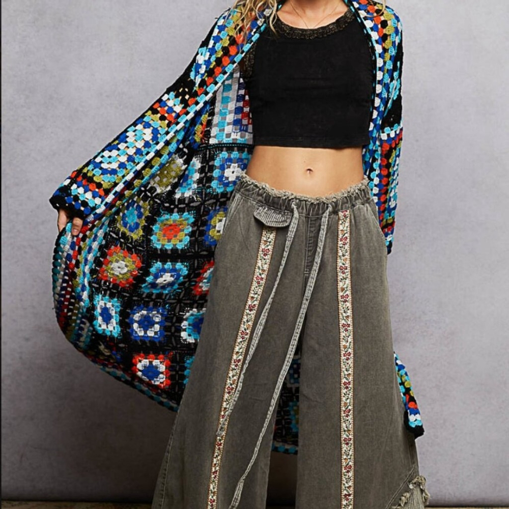 POL Granny Square Crochet Duster Cardigan | Boho Festival One Size - Picture 3 of 8